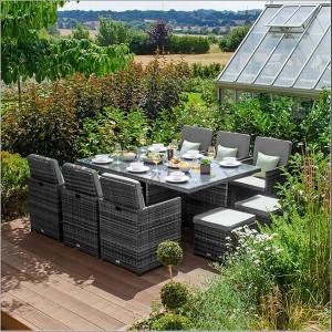 Nova Garden Furniture Celia Grey Rattan 6 Seat Cube Dining Set with Footstools 