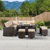 Nova Garden Furniture Cambridge Brown Rattan Deluxe Corner Dining Set with Fire Pit Table  
