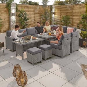 Nova Garden Furniture Ciara White Wash Rattan Right Hand Deluxe Corner Dining Set with Extending Table  