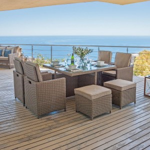 Nova Garden Furniture Catherine Willow Rattan 4 Seat Square Cube Dining Set with Footstools  