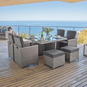 Nova Garden Furniture Catherine White Wash Rattan 4 Seat Square Cube Dining Set with Footstools  