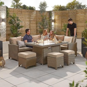 Nova Garden Furniture Ciara Willow Rattan Right Hand Corner Dining Set with Fire Pit Table 