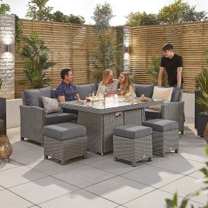 Nova Garden Furniture Ciara White Wash Rattan Right Hand Corner Dining Set with Fire Pit Table