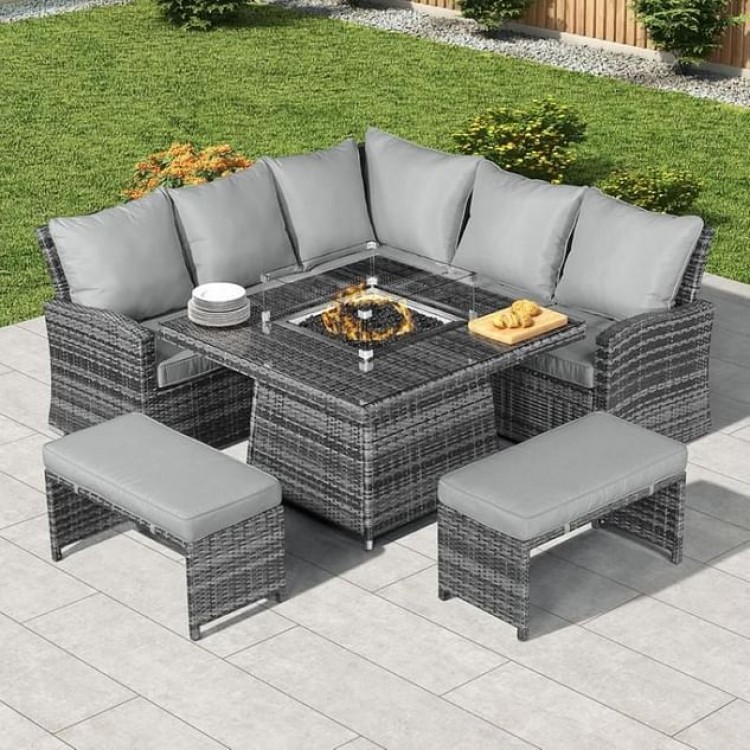 Nova Garden Furniture Cambridge Grey, Garden Corner Sofa Set With Fire Pit Table