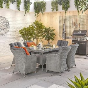 Nova Garden Furniture Camilla White Wash Rattan 6 Seat Rectangular Dining Set  