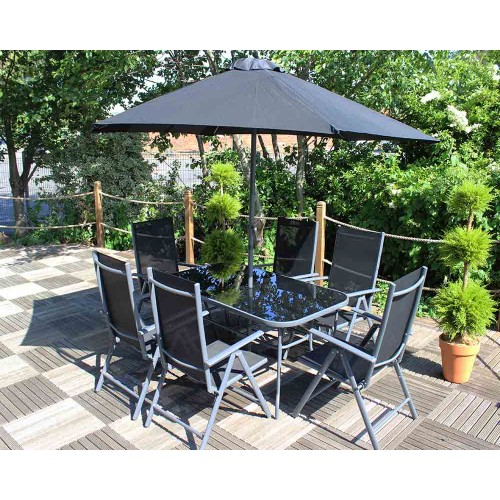 Royalcraft Rio 6 Seater Recliner Dining Set including parasol
