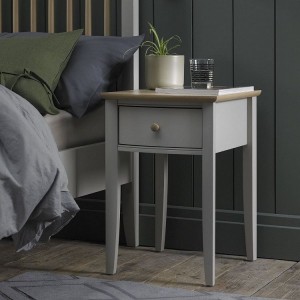Whitby Scandi Oak Furniture Grey 1 Drawer Nightstand