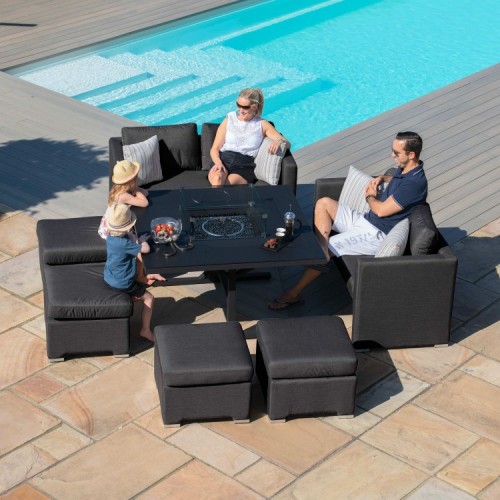 Maze Lounge Outdoor Fabric Fuzion Charcoal Sofa Cube Set with Fire Pit  