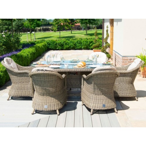 Maze Rattan Garden Furniture Winchester 6 Seat Oval Fire Pit Table With Heritage Chairs