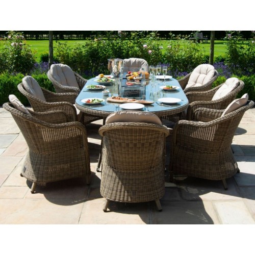 Maze Rattan Garden Furniture Winchester 8 Seat Oval Fire Pit Table With Heritage Chairs