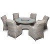 Maze Rattan Garden Furniture Cotswolds Reclining 6 Seat Round Dining Set with Woven Lazy Susan 