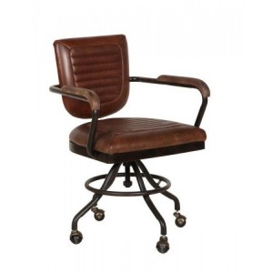 Additions Oak Furniture Mustang Brown Swivel Aniline Leather Office Chair