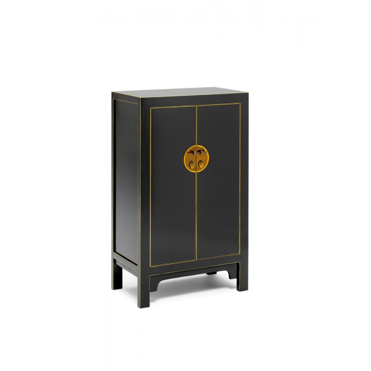 Nine Schools Oriental Furniture Qing Black And Gilt Medium Cabinet