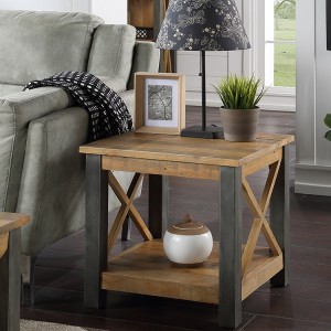 Urban Elegance Reclaimed Wood Furniture Lamp Table with Shelf