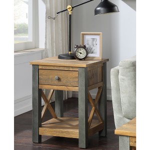 Urban Elegance Reclaimed Wood Furniture Lamp Table With Drawer 