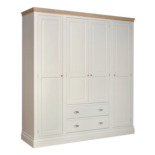 Lundy Painted Oak Furniture 4 Door 2 Drawer Large Wardrobe