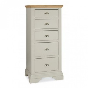 Hampstead Soft Grey & Pale Oak Furniture 5 Drawer Tallboy Chest
