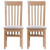 Bergen Oak Furniture Slat Back Chair Fabric Seat Pair 