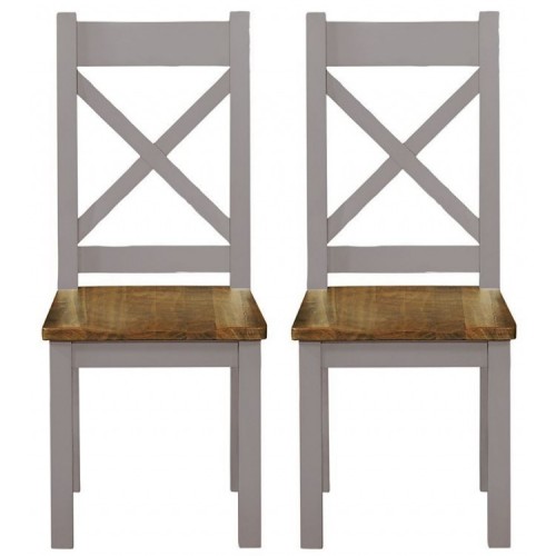 Fairford Grey Painted Furniture Dining Chair Pair Wooden Seat Pad
