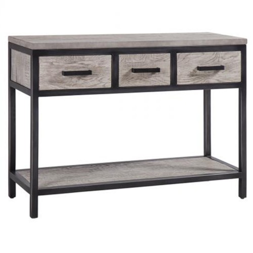 Forge Iron and Weathered Oak Furniture 3 Drawer Hall Console Table