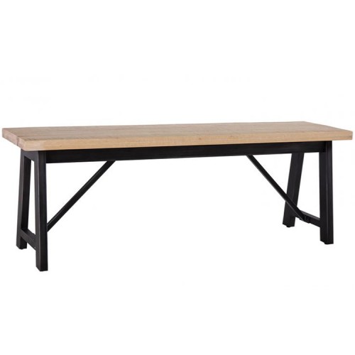 Forge Iron and White Wash Oak Large Dining Room Bench
