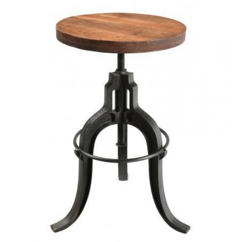 Handicrafts Industrial Furniture Upcycled Adjustable Stool with Wooden Seat