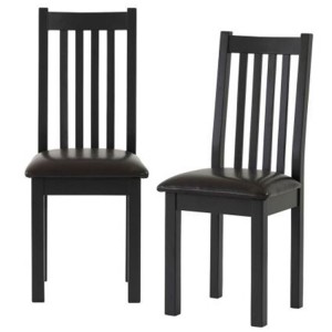 Pair of Vancouver Compact Painted Black Grey Furniture Dining Chair with Bi-Cast Leather Seat