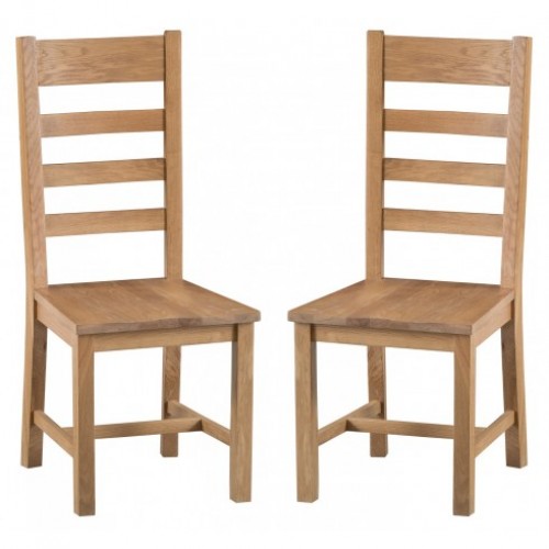 Colchester Rustic Oak Furniture Ladder Back Chair Wooden Seat Pair
