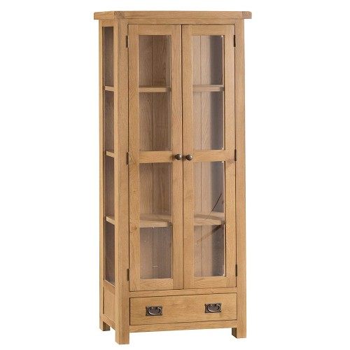 Colchester Rustic Oak Furniture Display Cabinet with Glass Doors 