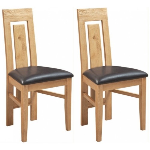 Devonshire Dorset Oak Furniture Cut Out Back Dining Chair Pair