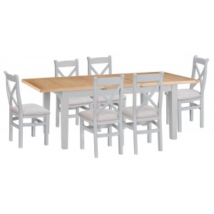 Tenby Grey Painted 1.6m Extending Table & Cross Back Fabric Chairs