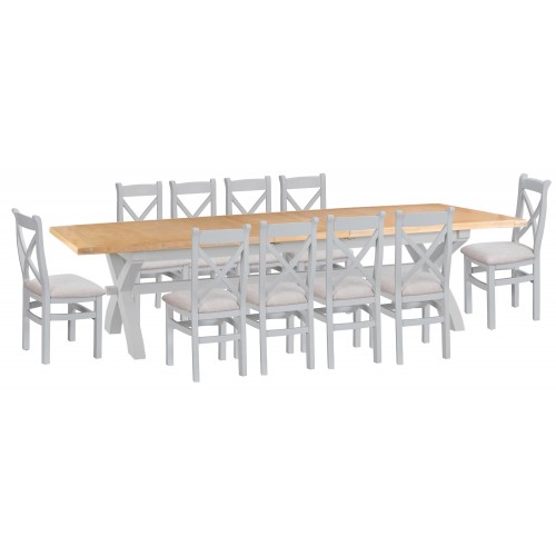 Tenby Grey 2.5m Cross Extending Table & X-back Fabric Chairs