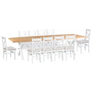 Tenby White 2.5m Cross Extending Table & X-back Fabric Chairs 