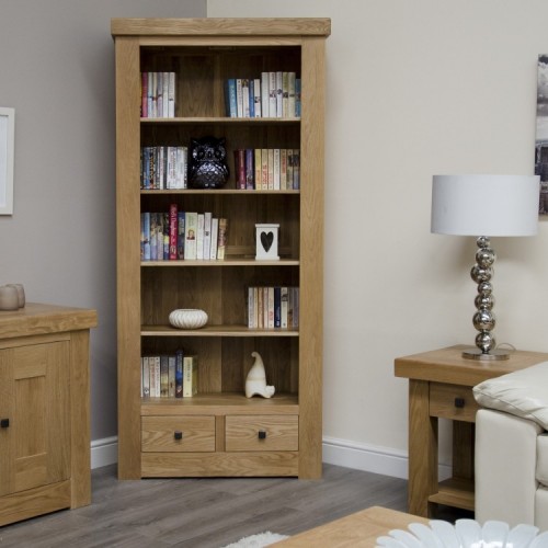 Bordeaux Solid Oak Furniture Large Bookcase with Drawers