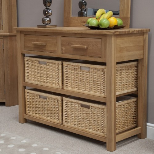 Homestyle Opus Solid Oak Furniture Console Table With Baskets