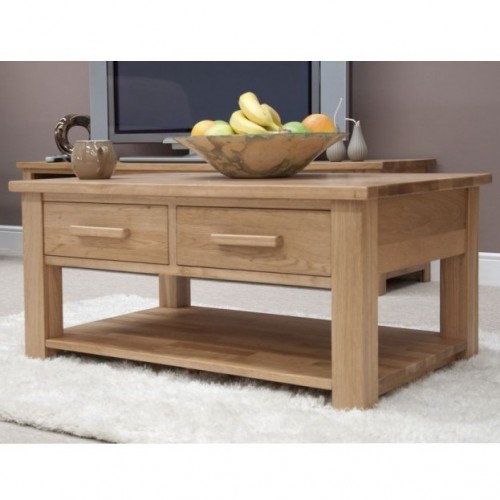 Homestyle Opus Solid Oak Furniture Coffee Table With Drawers