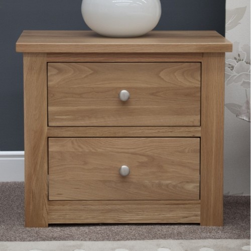 Homestyle Torino Solid Oak Furniture 2 Drawer Wide Bedside Cabinet  