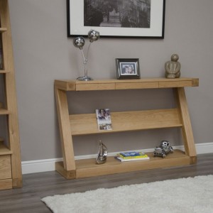Homestyle Z Solid Oak Furniture Wide Console Table With Shelf