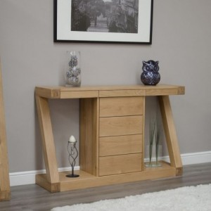 Homestyle Z Solid Oak Furniture Wide Console Table With Drawers 