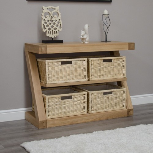 Homestyle Z Solid Oak Furniture Basket Console Table