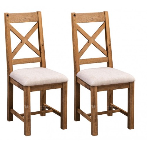 Homestyle Aztec Oak Furniture Rustic Cross Back Dining Chair Pair 