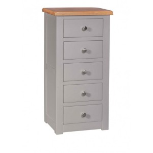 Homestyle Diamond Oak Top Grey Painted Furniture 5 Drawer Tallboy