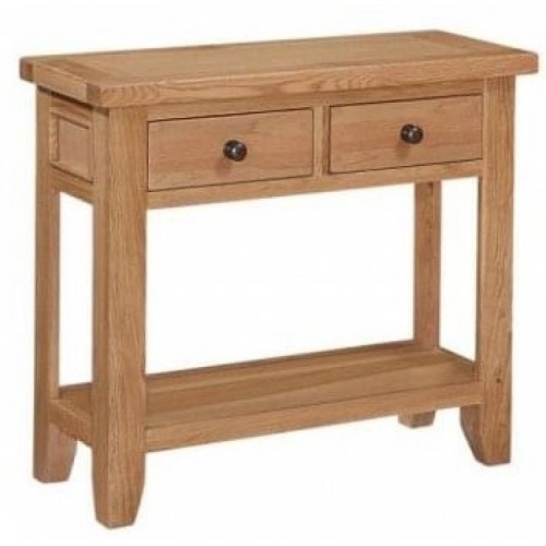 Canterbury Wax Oak Furniture 2 Drawer Console Table with Shelf