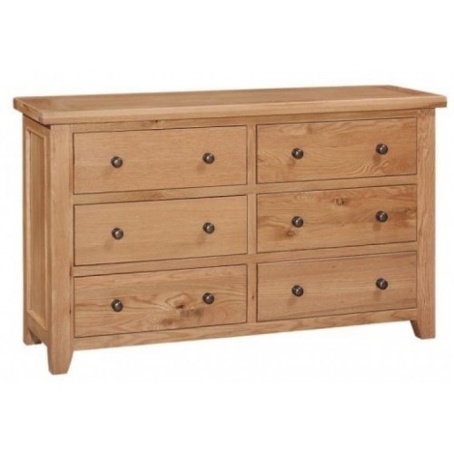 Canterbury Wax Oak Furniture 6 Drawer Wide Chest of Drawers