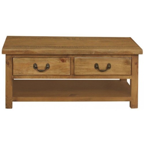 Fairford Rustic Furniture 2 Drawer Large Coffee Table with Shelf