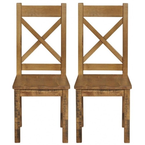 Fairford Rustic Furniture Dining Chair Pair Wooden Seat Pad