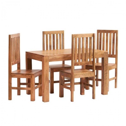 Toko Light Mango Furniture 4ft Dining Table and Wooden Chairs Set