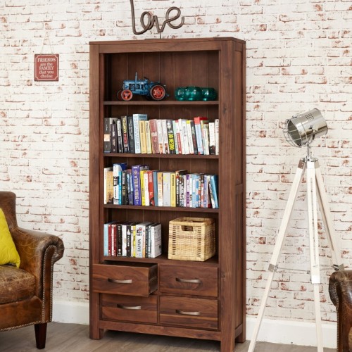 Mayan Walnut Furniture Large 4 Drawer Bookcase