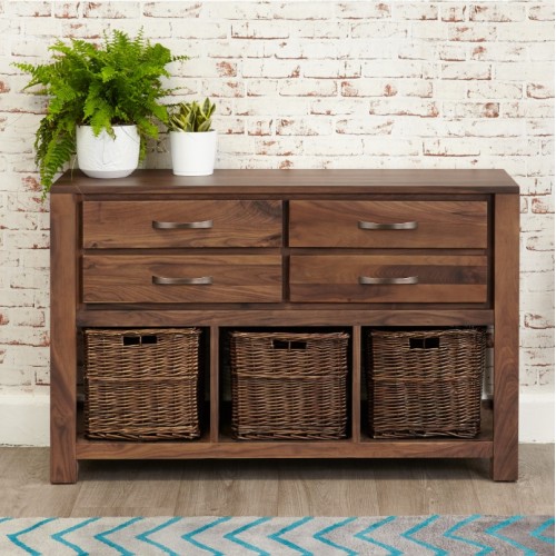 Mayan Walnut Furniture Console Table with Baskets