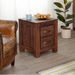 Mayan Walnut Furniture Two Drawer Lamp Table